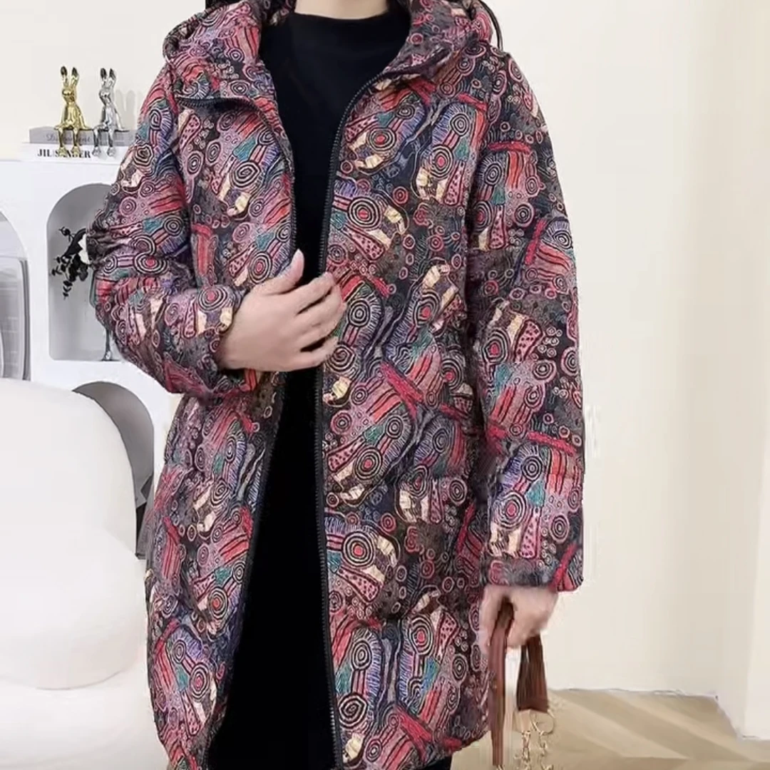 25002连帽宽松休闲显瘦保暖轻棉中长款中老年棉服