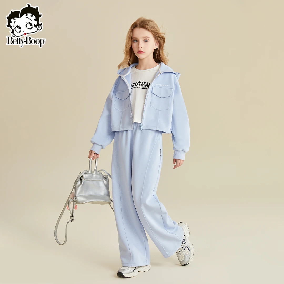 贝蒂女童短款开衫阔腿长裤套装2025年春秋儿童中大童两件套25593