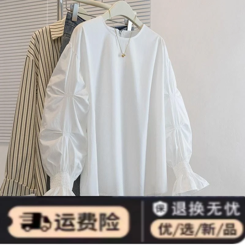 法式独特喇叭袖白色正肩衬衫女2025春新款大码胖mm马甲叠穿上衣