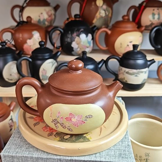 建水紫陶多道彩填茶壶全品29号150cc