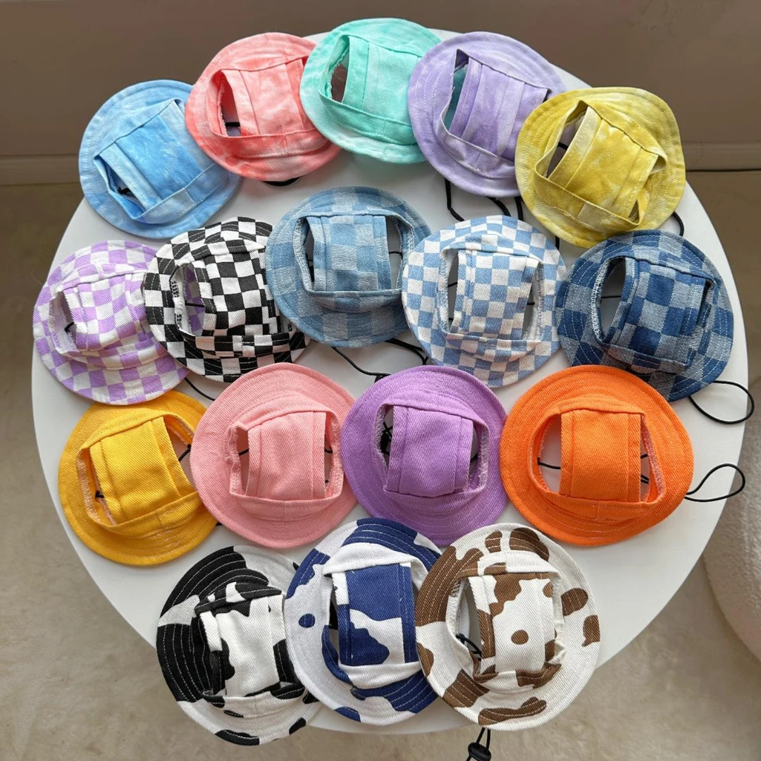 春夏猫咪狗狗遮阳帽春夏季出游头套宠物露耳朵渔夫帽拍照太阳帽