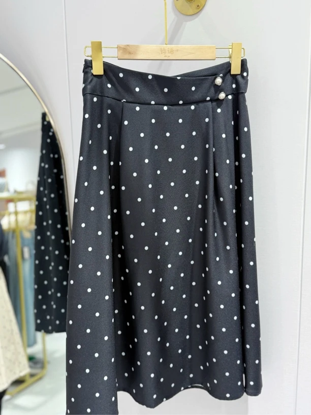 5299高腰显瘦波点伞裙百搭中长款遮胯A字半身裙优雅气质