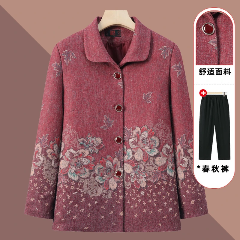 妈妈外套春秋款老年人女装奶奶休闲呢子上衣翻领60岁70老太太衣服