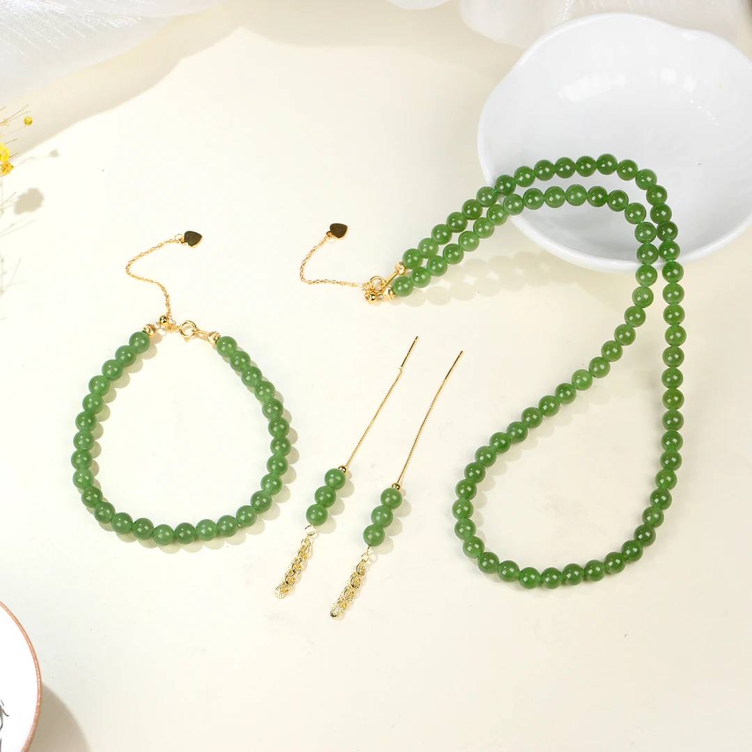 【麦子家族直播优惠】天然和田玉碧玉项链耳坠手串整套发女款XL388