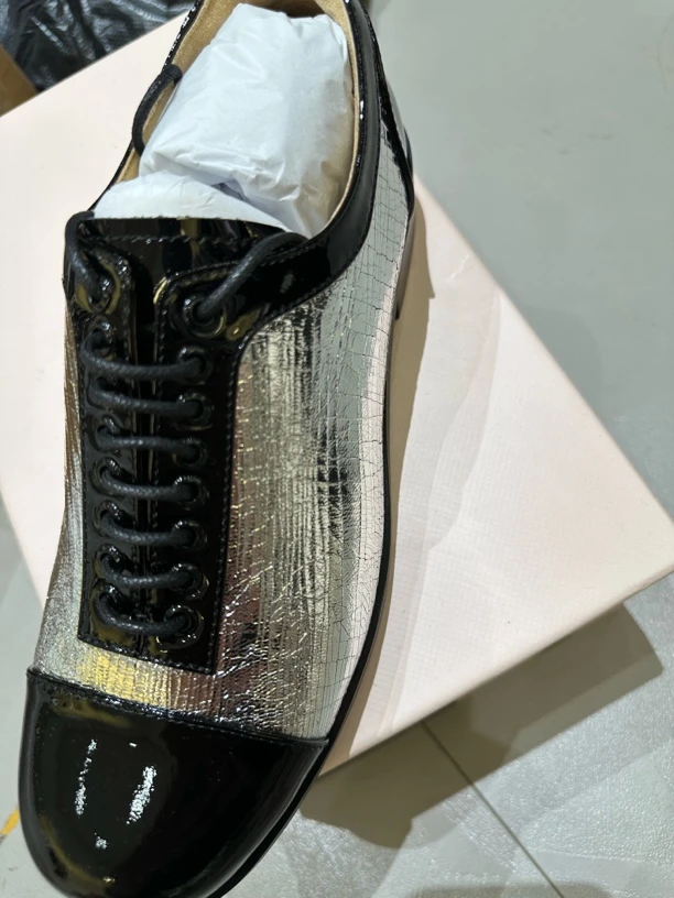 女士拼接 绑带皮鞋