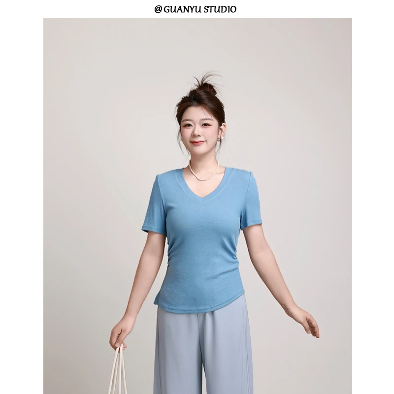 【迷雾云朵】蛋妹大码女装微胖mm夏季显瘦短袖针织衫上衣DM29638