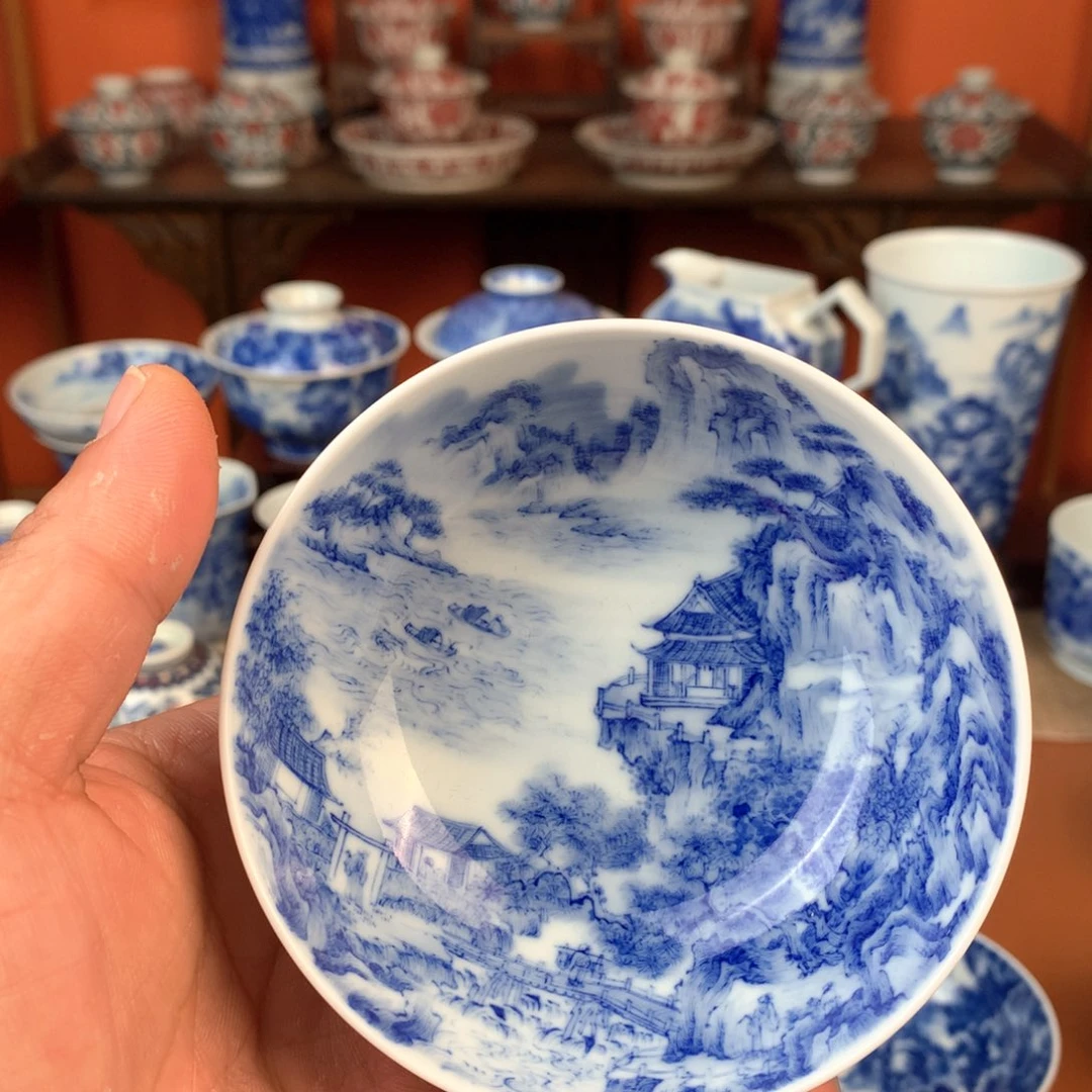 山水主人杯手工手绘