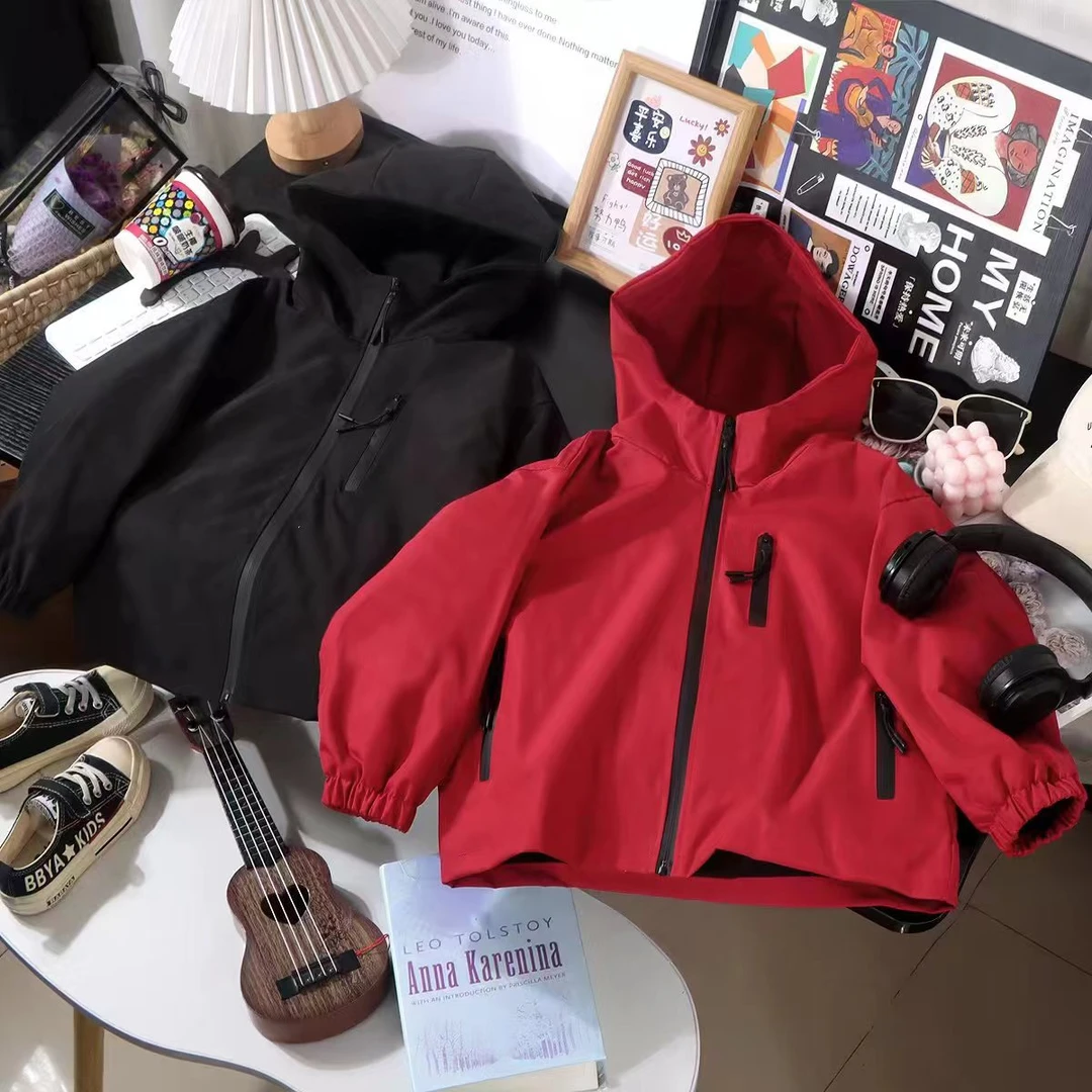 儿童加绒冲锋衣宝宝春秋季防水防风三防加绒外套中大童纯色拉链衫