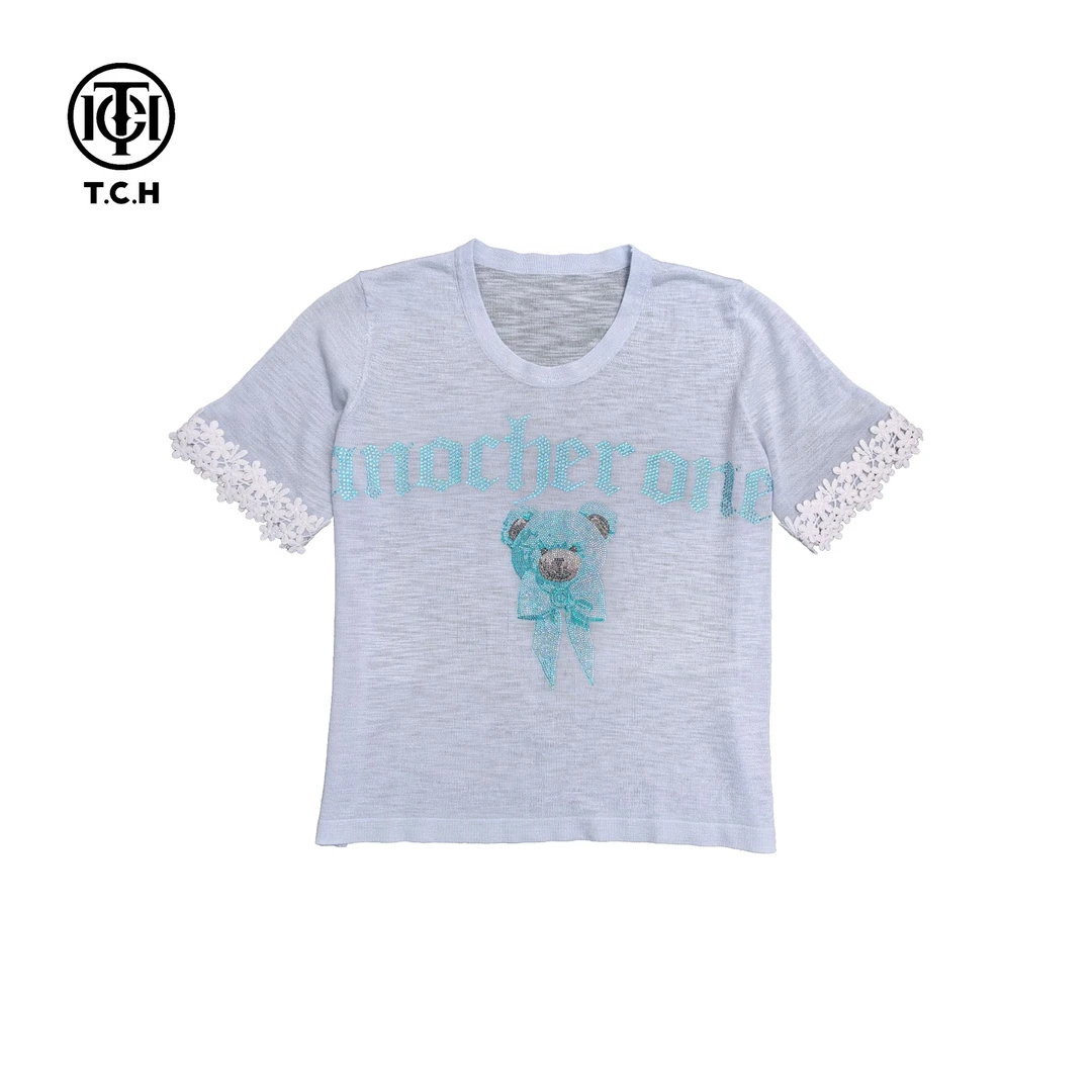 TCH烫钻工艺时尚淑女百搭新潮流针织T恤女T75A09E5150tch轻奢