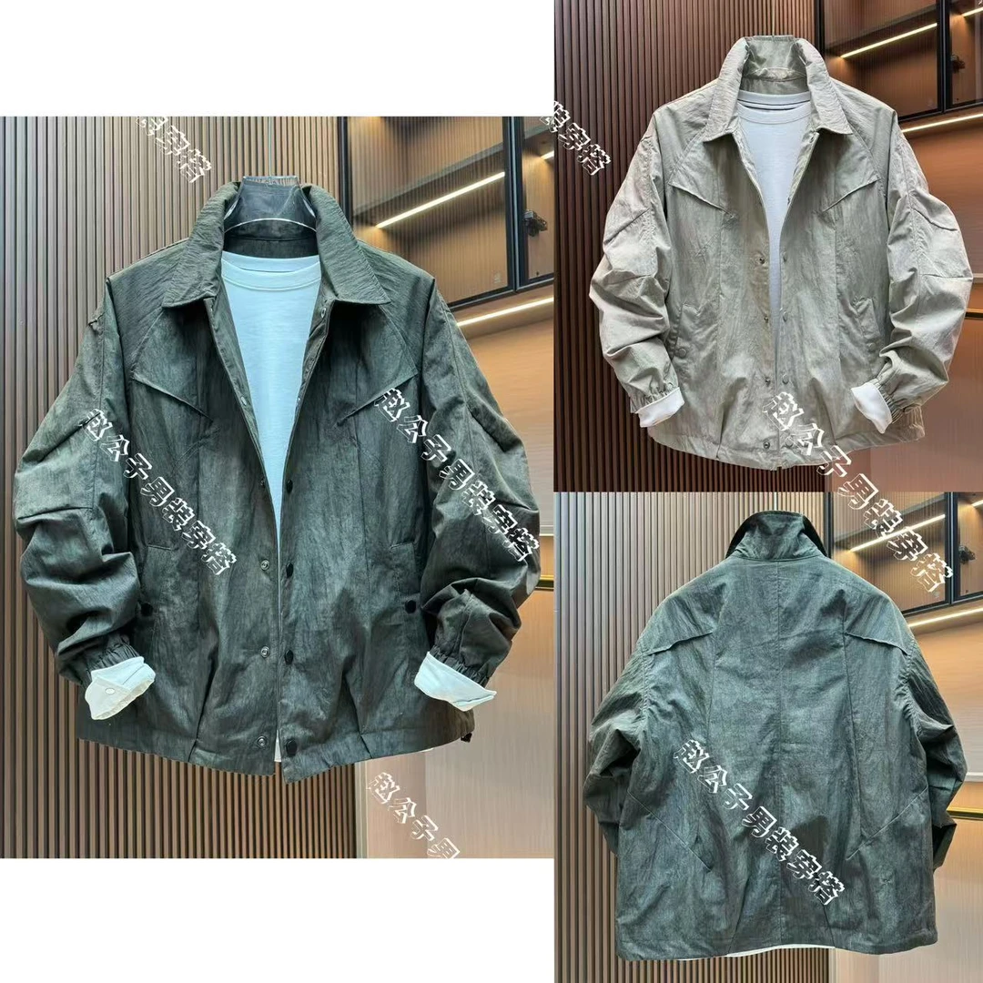 春季新款男士夹克外套韩版复古宽松休闲百搭工装上衣男装翻领上衣