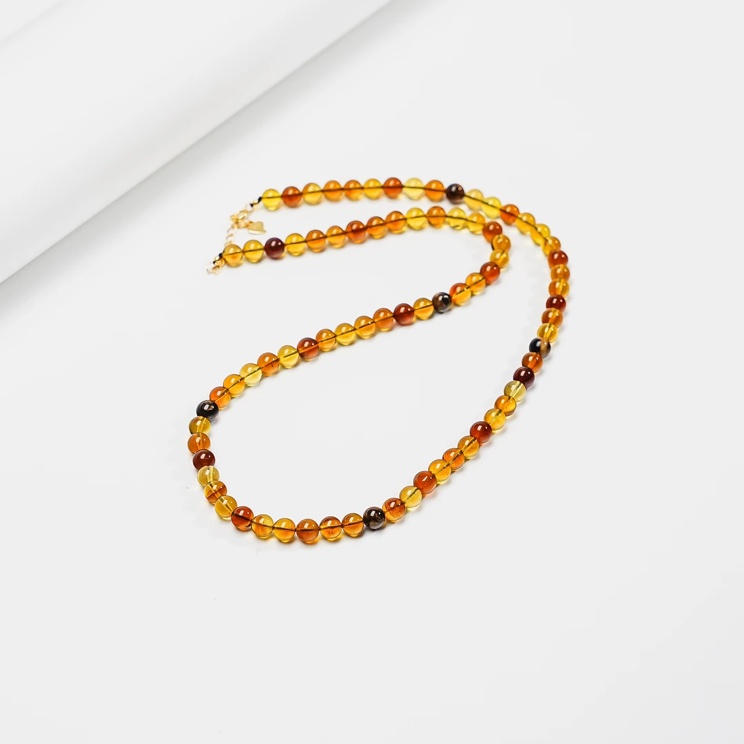 茶多宝锁骨链5mm天然琥珀项链手工（多样性发其一）