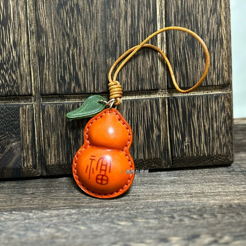 头层牛皮福禄钥匙扣真皮吊坠汽车钥匙扣福运挂饰吉祥挂件小葫芦