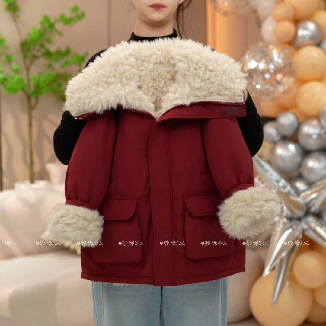 女童冬款2024新款韩版儿童加绒外套中大童长款派克服