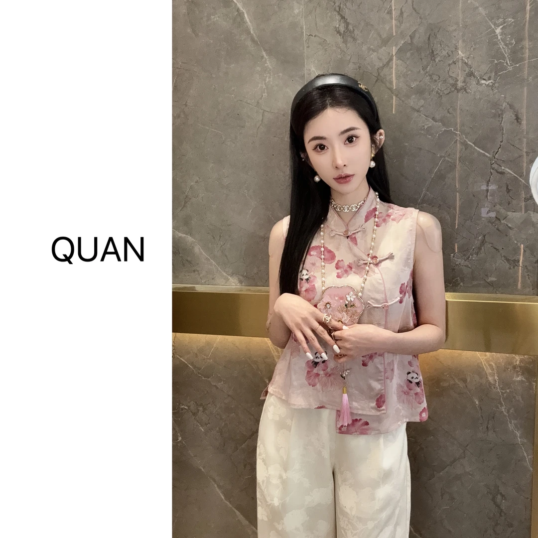 现货【荷韵熊猫】新中式显瘦夏季复古中国风网红无袖马甲