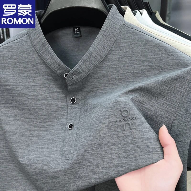 罗蒙夏季短袖男T恤新款时尚立领休闲男装国风潮流舒适男士衣服
