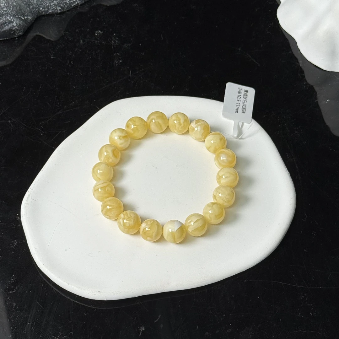 蜜蜡妖白花圆珠手串10.5-11mm