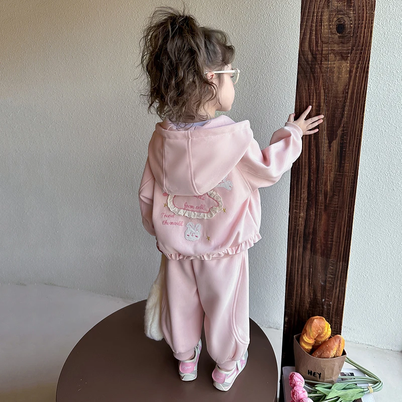 女童休闲套装儿童春秋装韩版运动网红女宝宝春季卫衣连帽两件套潮