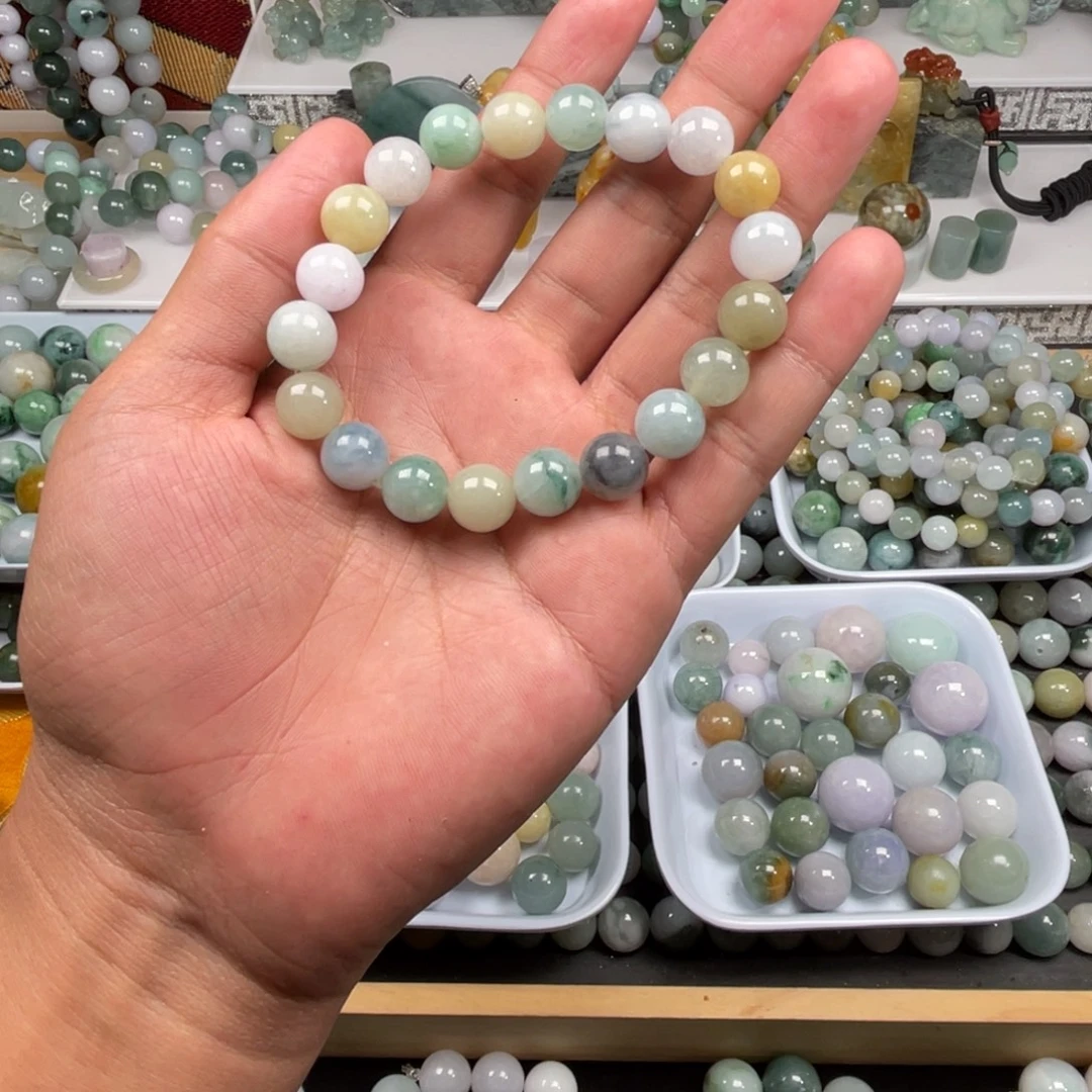 翡翠未镶嵌手串卡10加淡多宝手串