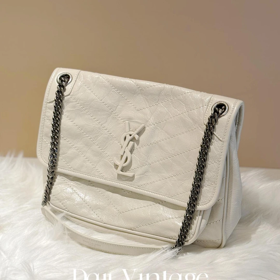 99新 YSL/圣罗兰 大吉中古/ysl圣罗兰白色中号无D扣niki单肩包