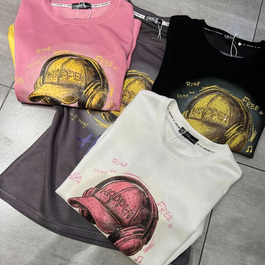 大码女装春夏新款时尚圆领宽松百搭通勤吸汗T恤常规款短袖5027