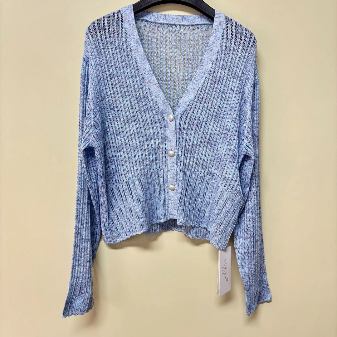 长袖气质暗纹提花开衫针织衫（25DY91）