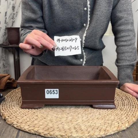 紫砂花盆紫玉金砂矮长方0653