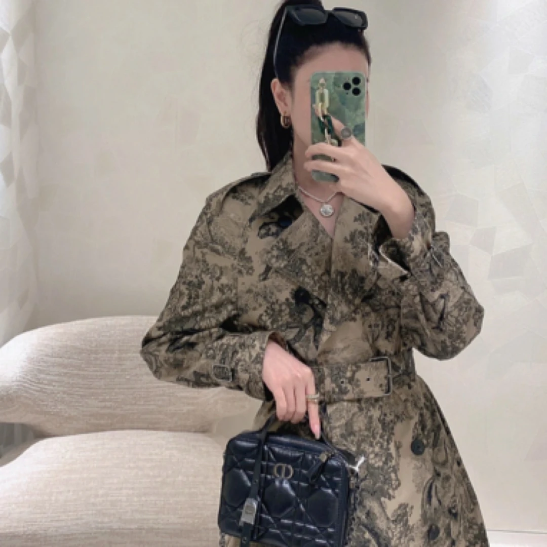 全新未使用 DIOR/迪奥 23ss新款山水画丛林动物园风衣/40码30869