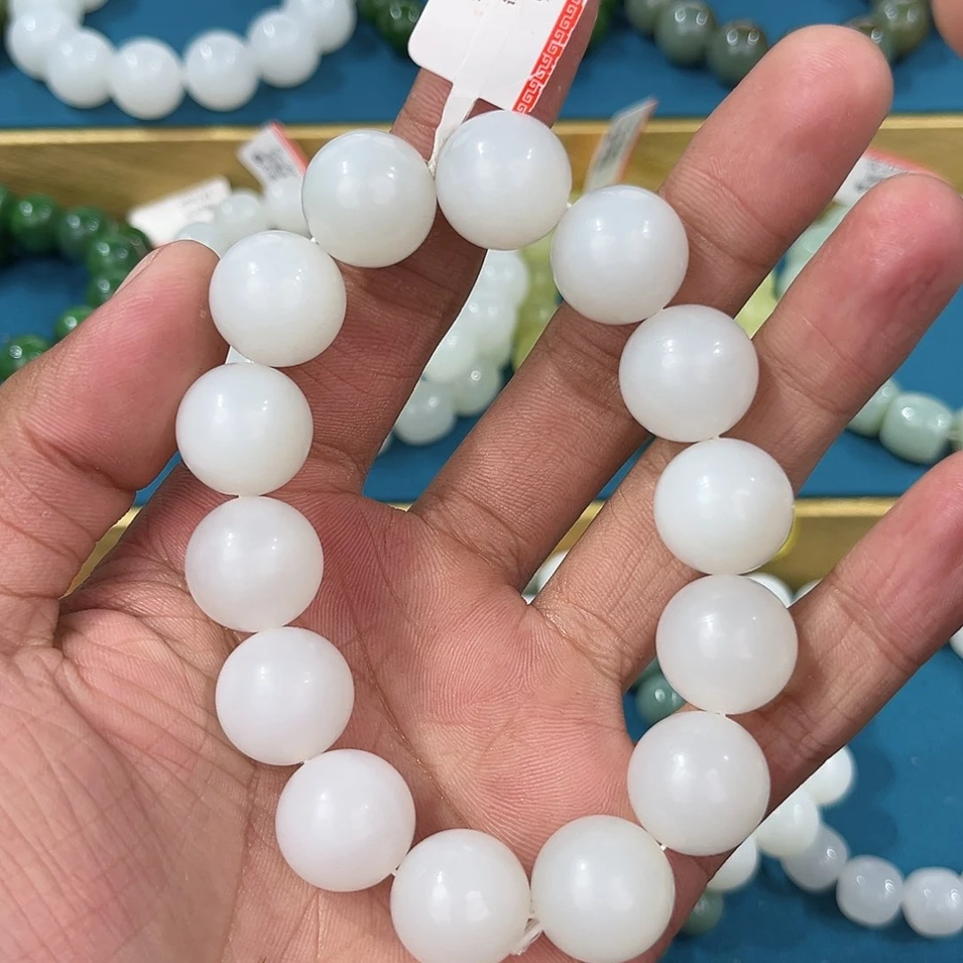 手串未镶嵌和田玉纯天然新疆和田玉黑山料羊脂白16mm