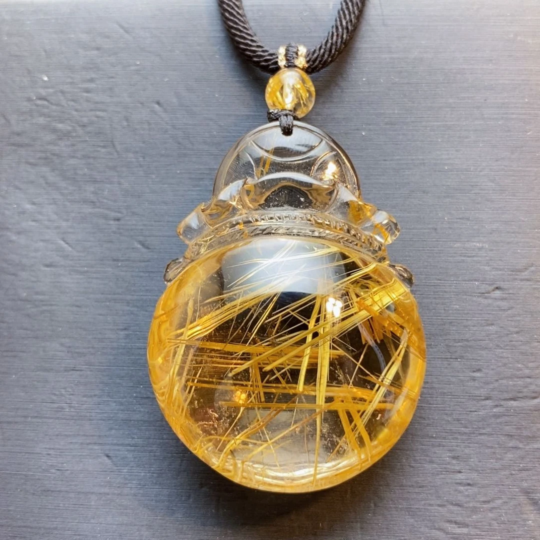 颈饰未镶嵌发晶天然白体黄钛晶福袋吊坠