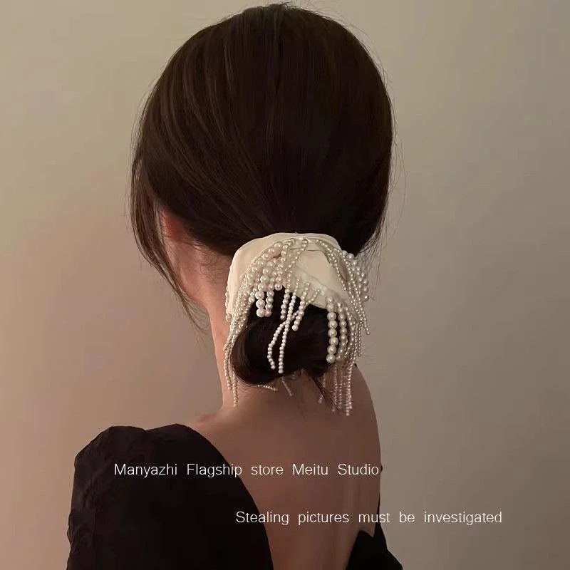 人鱼落泪~ 珍珠发圈丸子头发绳布艺简约气质韩版发饰大肠发圈发饰