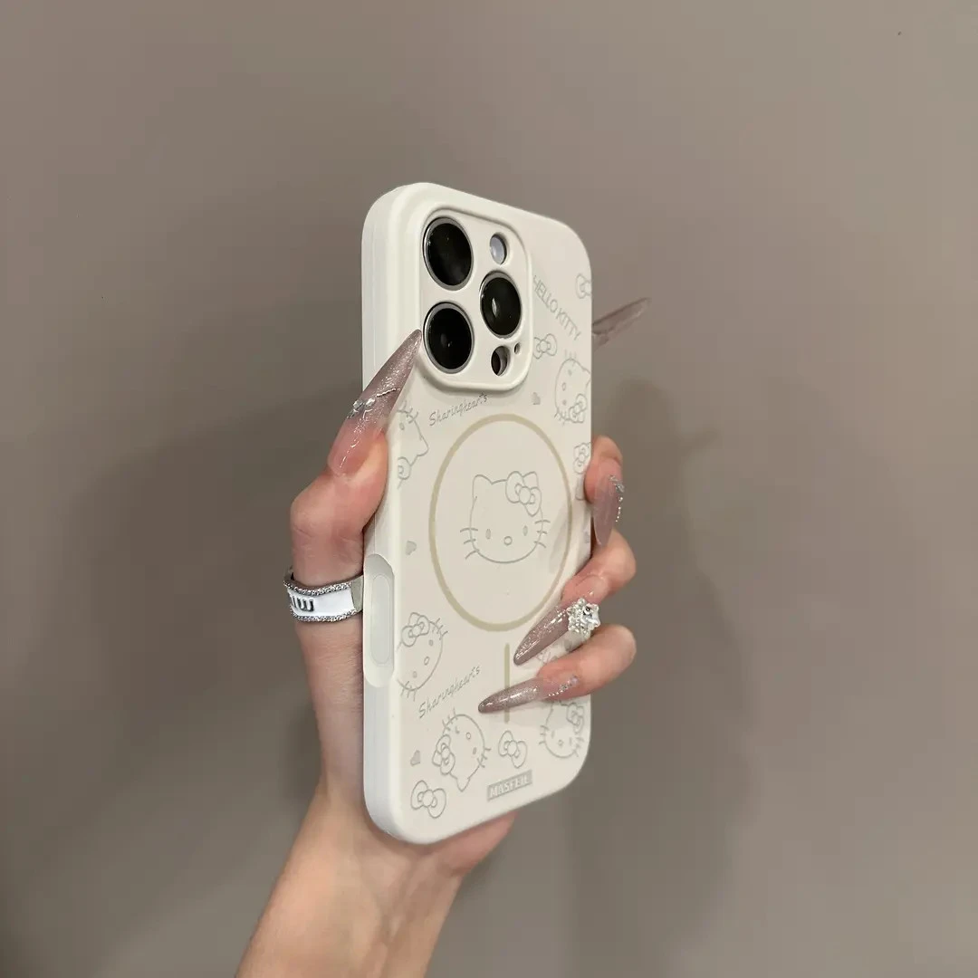 满屏KT猫液态硅胶磁吸适用苹果16/17promax手机壳iPhone15pro少女