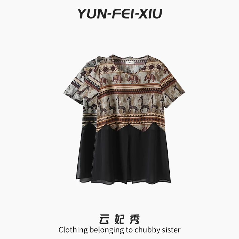 云妃秀大码女装T恤休闲时尚胖妹妹显瘦宽松韩版百搭上衣夏季78006