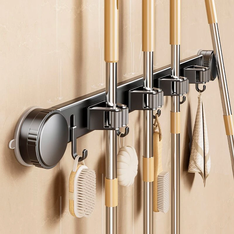 吸盘不锈钢拖把壁挂夹浴室门后免打孔挂扫把拖布挂钩挂架收纳