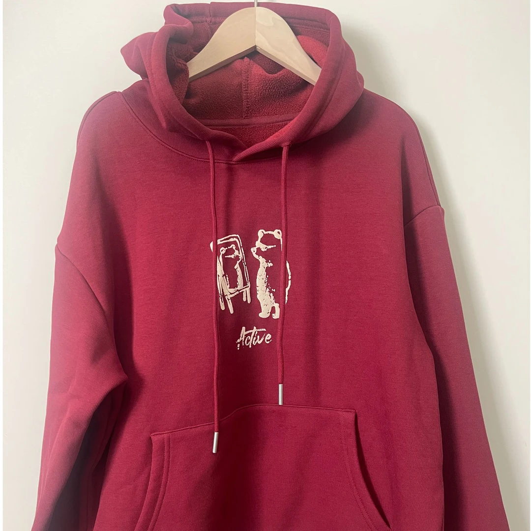 连帽不起球常规款卫衣宽松印花潮流百搭均码红色秋冬韩版