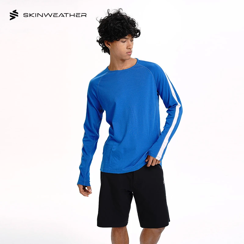 【拼色款】体表气候澳洲美丽奴绵羊毛云感T恤速干长袖户外休闲上衣