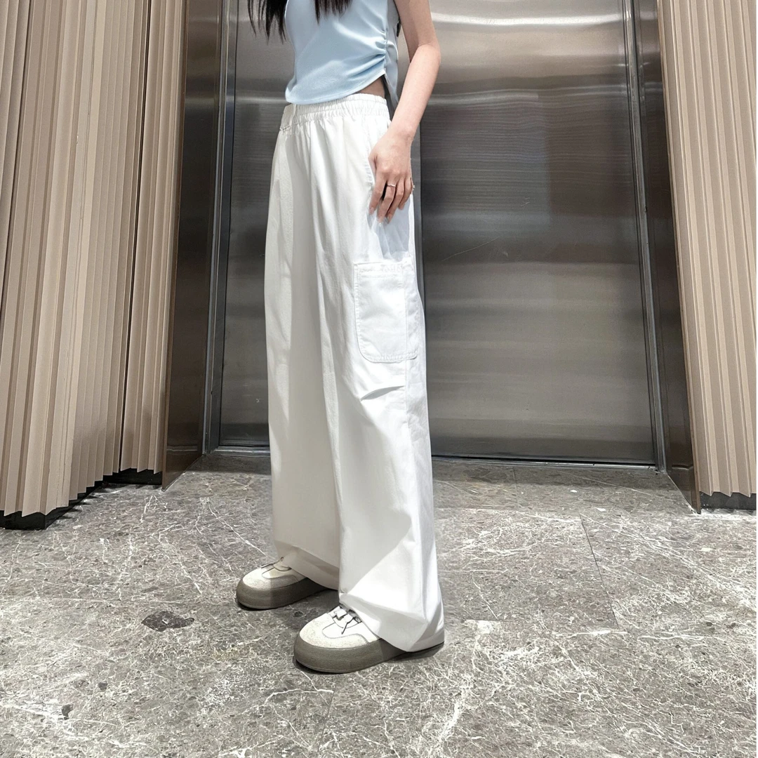 白墙工装裤|森马休闲裤女设计感夏2025新款半松紧腰阔腿裤百搭潮