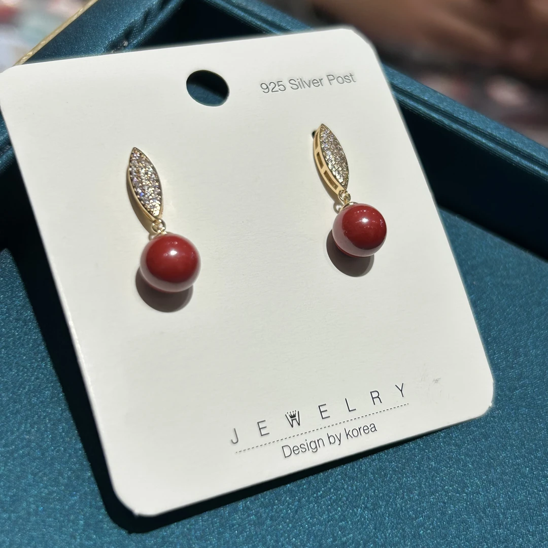 含辰砂工艺品【潜珑珺】FC-0838高含量帝王砂朱砂耳钉