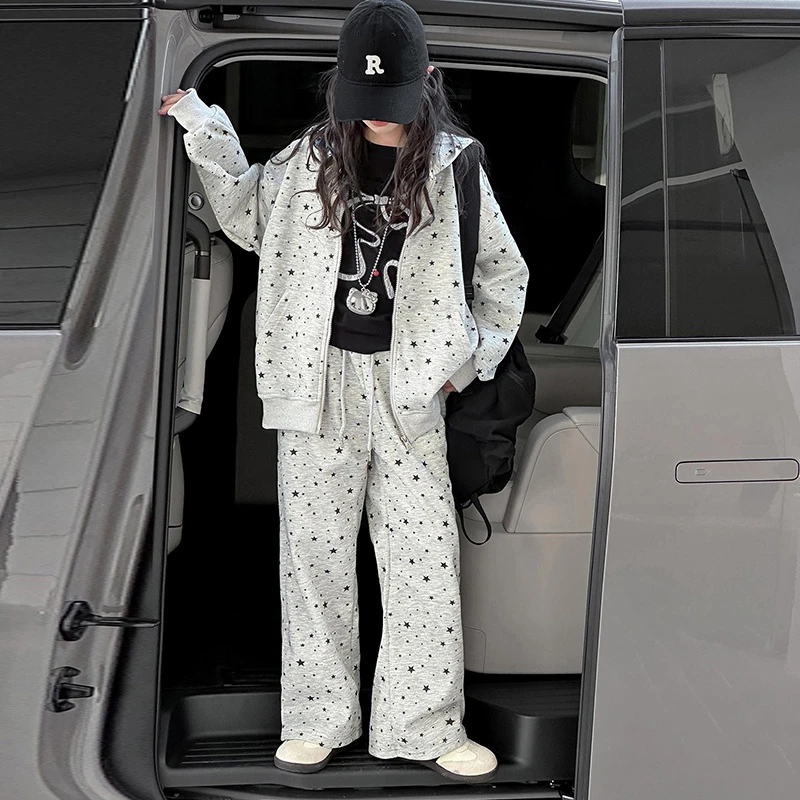 女童秋装套装洋气韩版儿童连帽卫衣外套休闲裤两件套中大童童装潮