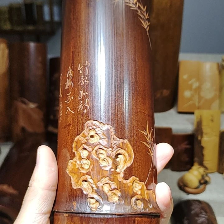 六***者竹竹雕竹石茶手把件