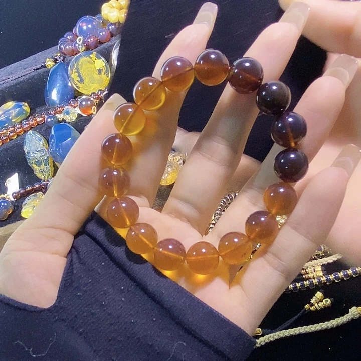 琥珀未镶嵌珠宝奇石彩虹手串10