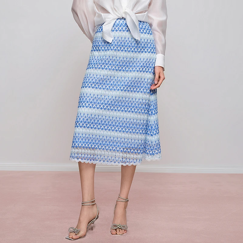 【海洋度假风】钩花蕾丝半身裙肌理感A型裙DOUBLOVE贝爱25夏新款