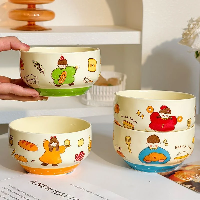 亲子碗吃饭碗陶瓷一家人碗家用分餐碗卡通高颜值ins风加厚防烫LW