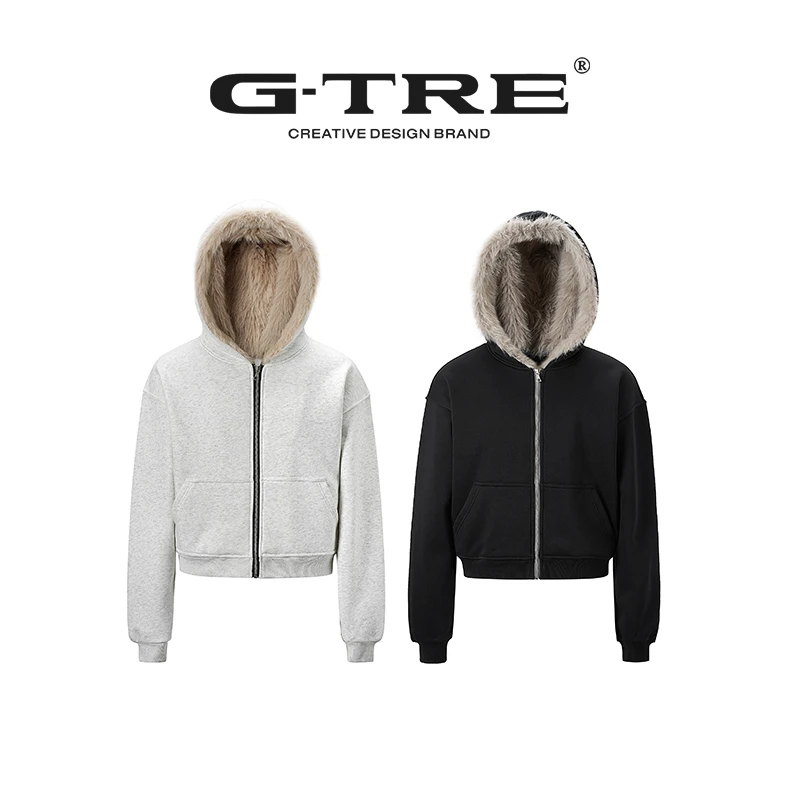 G-TRE 秋冬新款cleanfit重磅拉链加绒开衫连帽厚款卫衣