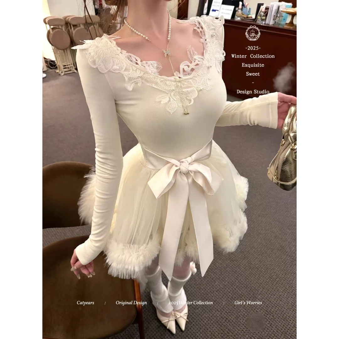Catyearrss喵年12.19满减+新品95折玉桂绒雪~奶fufu短款连衣裙
