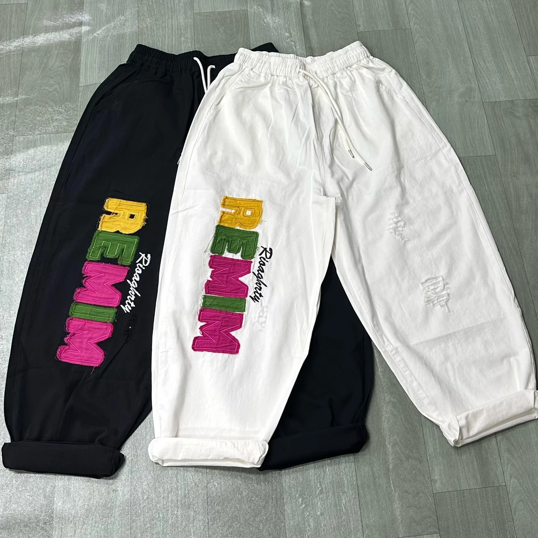 6325新款宽松休闲百搭字母彩色牛仔裤