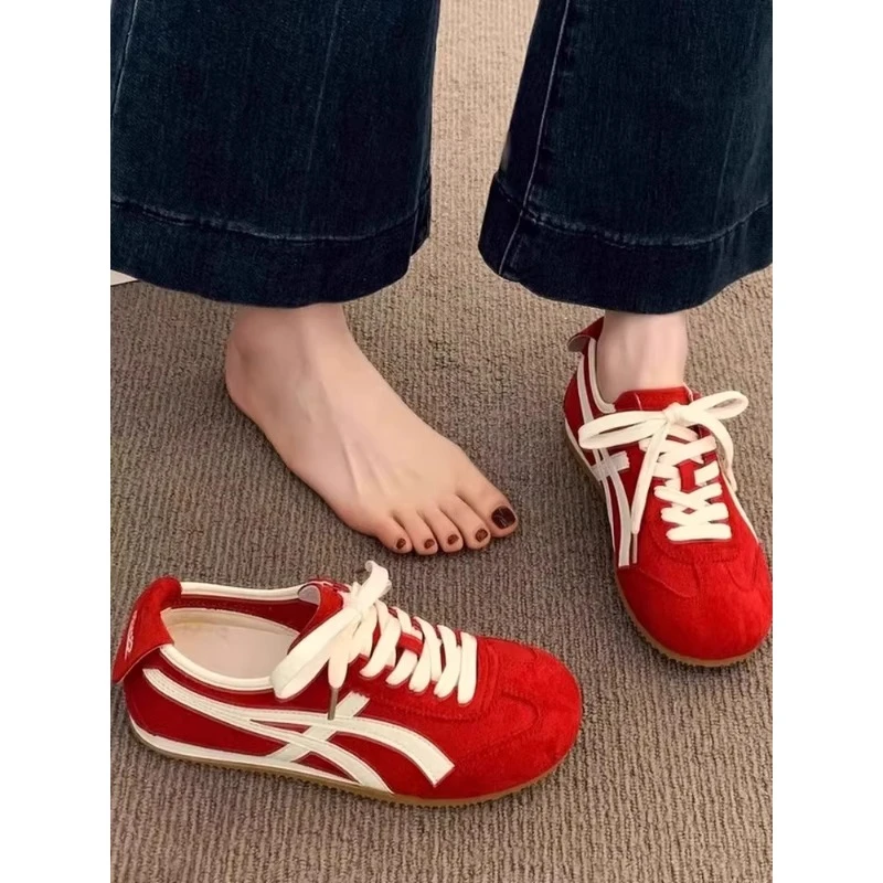 夏季2025新款热门红色阿甘鞋女鞋薄款超时髦德训鞋百搭运动休闲鞋