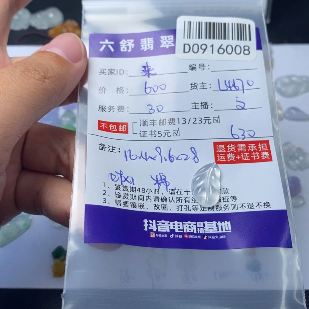 来***的未镶嵌挂件翡翠D0916008