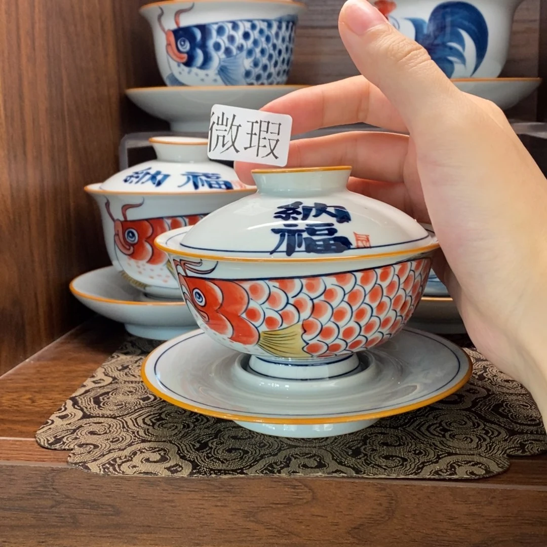 微瑕釉下彩纯手绘手工绘制