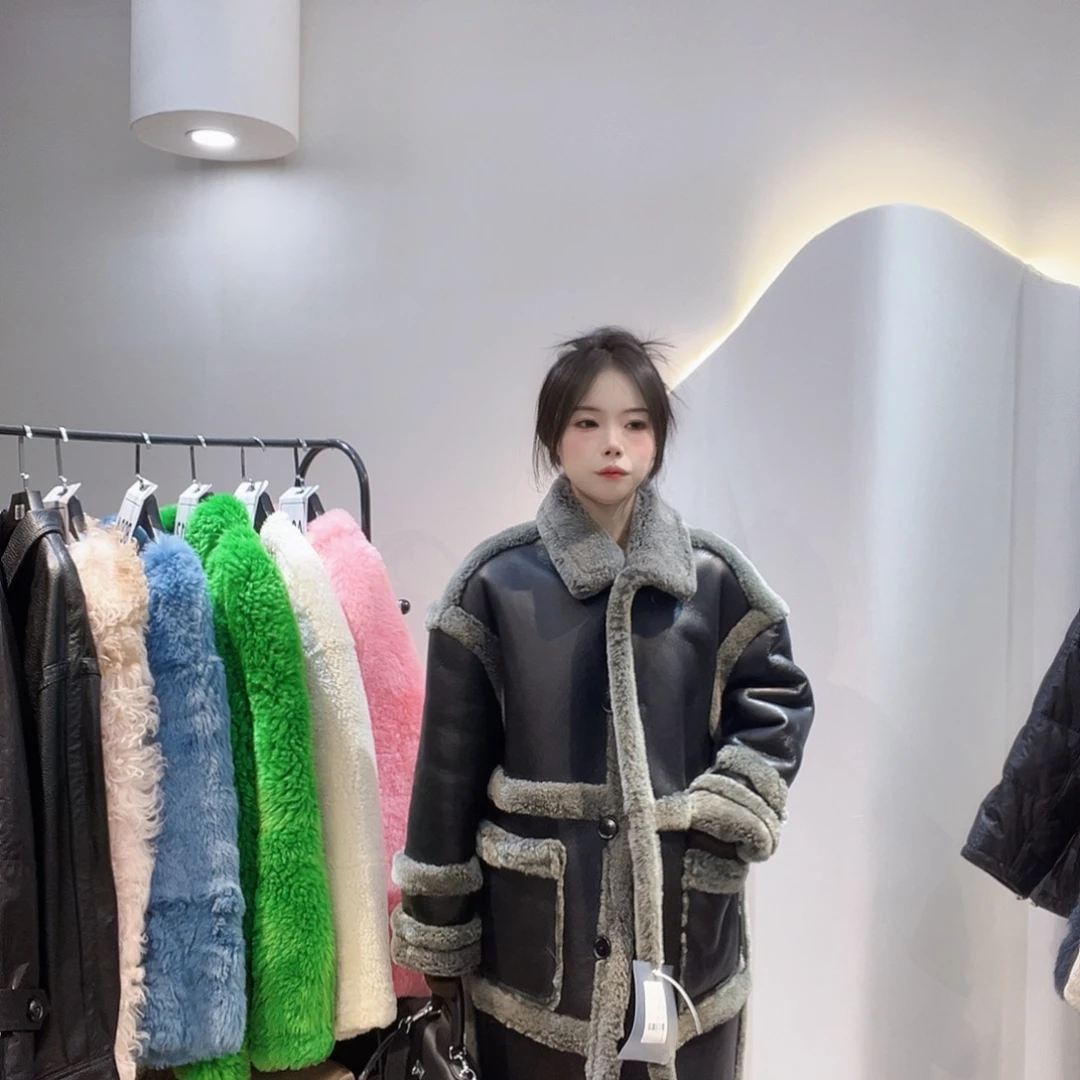 真皮皮毛一体外套224-136黑色