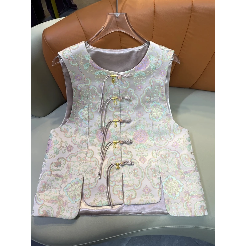 【盛开】新中式圆领盘扣新款马甲宽松女轻国风气质坎肩118